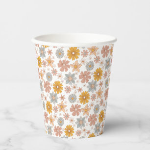 Retro Boho Floral Vintage Flower Power Paper Cups