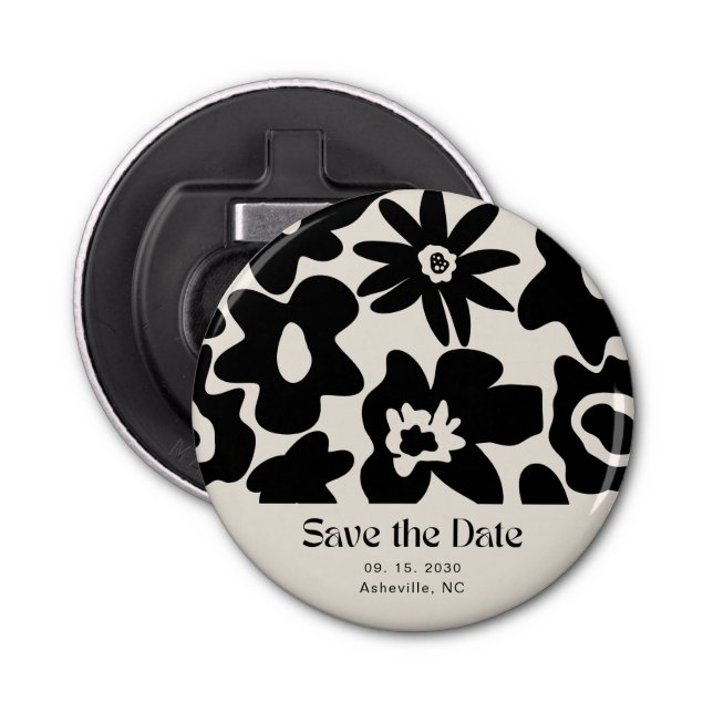 Retro Boho Floral Wedding Save the Date Bottle Opener (Front)