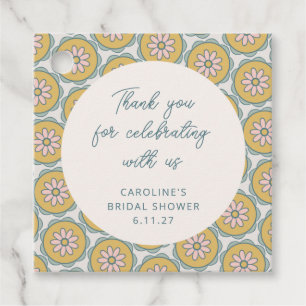 Retro Boho Floral Yellow Custom Shower Thank You Favour Tags