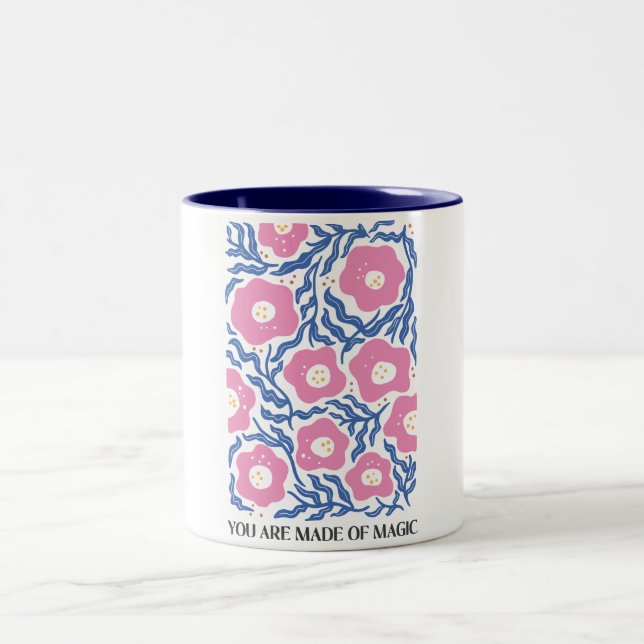 Retro Boho Floral You Are Made Of Magic  Two-Tone Coffee Mug (Center)