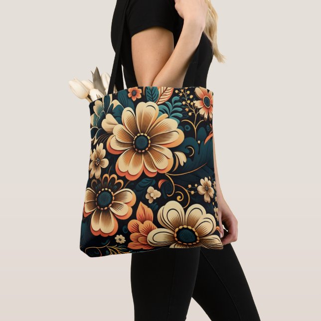 Retro boho flower power  tote bag (Close Up)