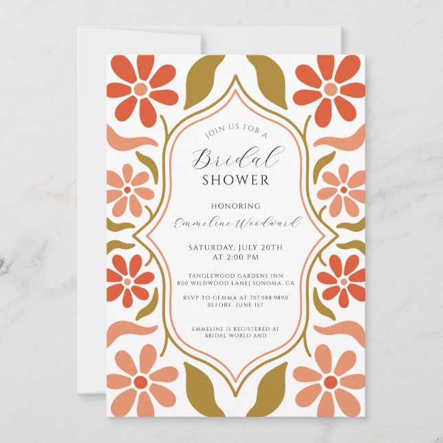 Retro Boho Flowers Bridal Shower Invitation (Front)
