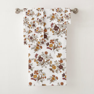 Retro Boho Flowers Pattern  Bath Towel Set