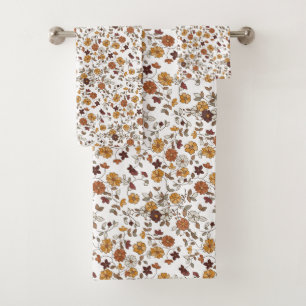 Retro Boho Flowers Pattern Bath Towel Set