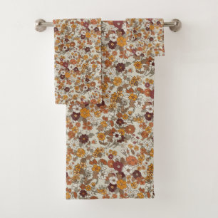 Retro Boho Flowers Pattern Bath Towel Set