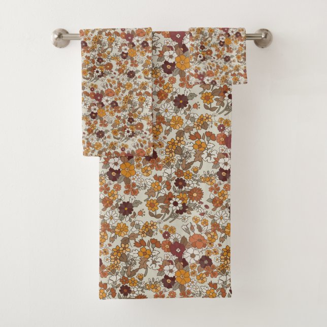 Retro Boho Flowers Pattern  Bath Towel Set (Insitu)