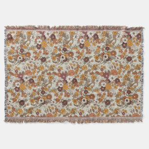 Retro Boho Flowers Pattern Throw Blanket