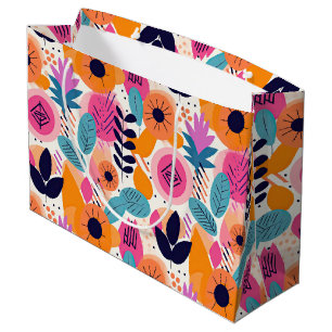 Retro Boho Folk Art Style Whimsical Floral Gift Large Gift Bag