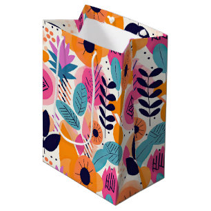 Retro Boho Folk Art Style Whimsical Floral Gift Medium Gift Bag