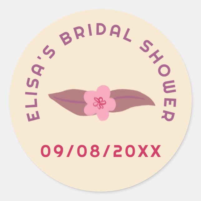 Retro Boho Fun Floral CUSTOM Bridal Shower  Classic Round Sticker (Front)