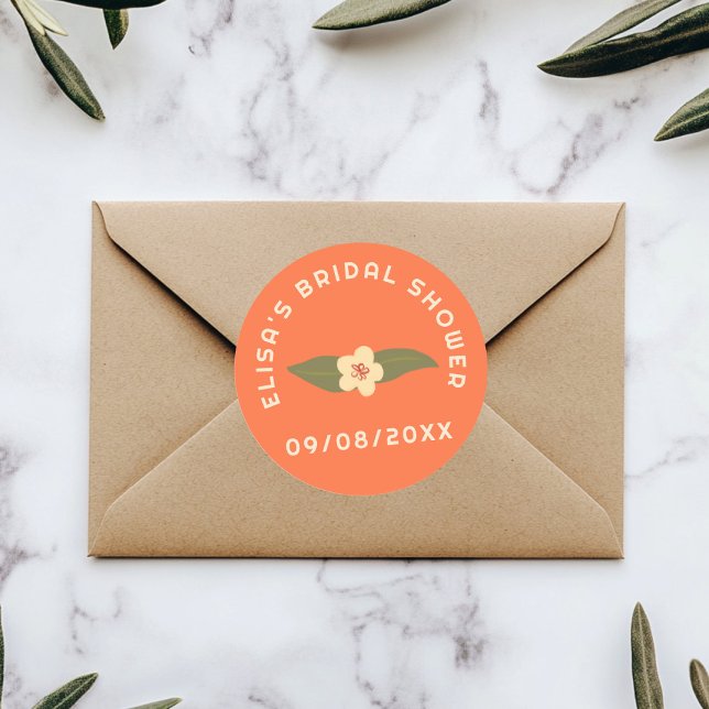 Retro Boho Fun Floral CUSTOM Bridal Shower  Classic Round Sticker (Retro Boho Fun Floral CUSTOM Bridal Shower Classic Round Sticker
)