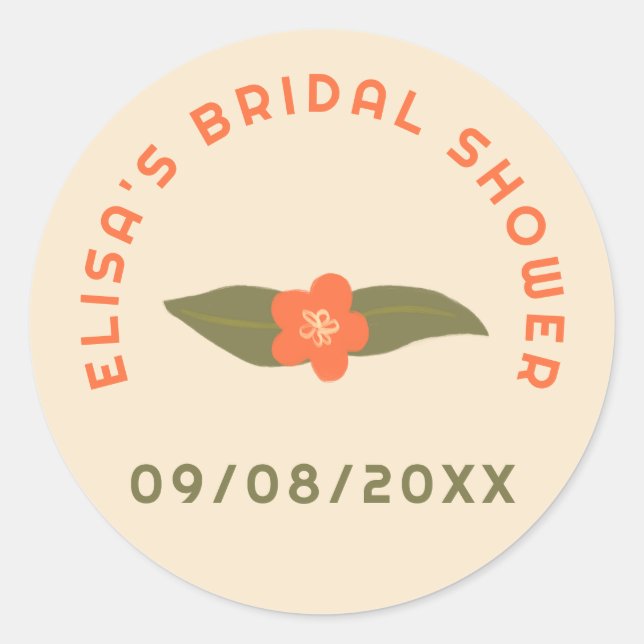 Retro Boho Fun Floral CUSTOM Bridal Shower  Classic Round Sticker (Front)