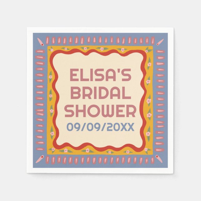 Retro Boho Fun Handmade CUSTOM Bridal Shower  Napkin (Front)