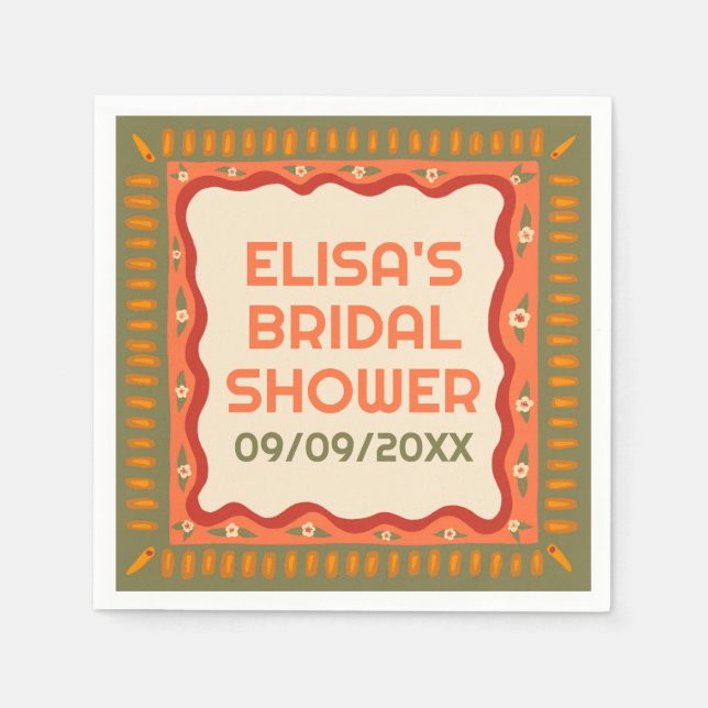 Retro Boho Fun Handmade CUSTOM Bridal Shower  Napkin (Front)