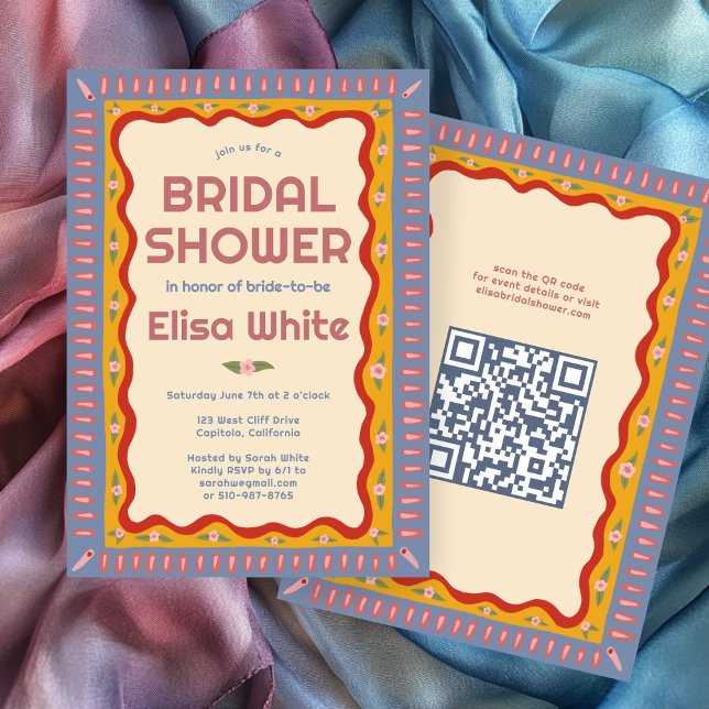 Retro Boho Fun Handmade CUSTOM QR Bridal Shower  Invitation (Retro Boho Fun Handmade CUSTOM QR Bridal Shower Invitation
)