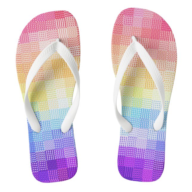 Retro Boho Funky Quirky Xenogender Plaid Pride Flip Flops (Footbed)