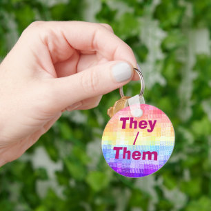 Retro Boho Funky Quirky Xenogender Plaid Pride Key Ring