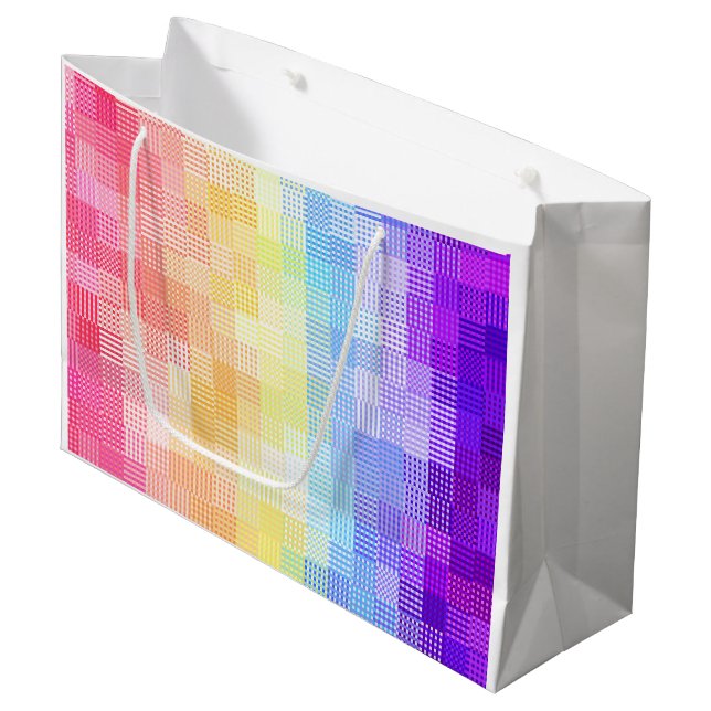 Retro Boho Funky Quirky Xenogender Plaid Pride Large Gift Bag (Front Angled)