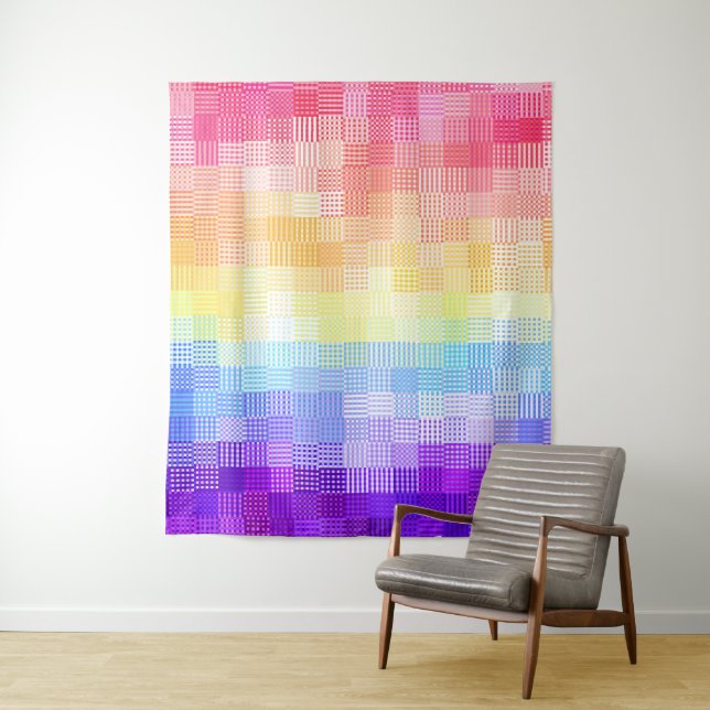 Retro Boho Funky Quirky Xenogender Plaid Pride Tapestry (In Situ)
