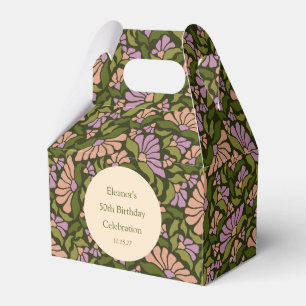 Retro Boho Green Cute Floral Custom 50th Birthday Favour Box