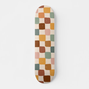 Retro Boho Groovy Chequered Colourful Bohemian 70s Skateboard