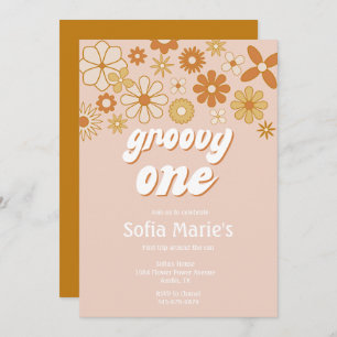 Retro Boho Groovy One Boho First Birthday Invitation