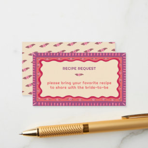 Retro Boho Handmade CUSTOM Bridal Shower Recipe Enclosure Card