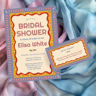 Retro Boho Handmade CUSTOM Bridal Shower Recipe Enclosure Card
