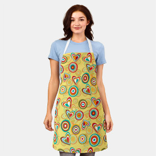 Retro Boho Hearts and Circles 70s Groovy Pattern  Apron