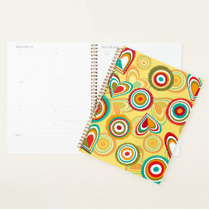Retro Boho Hearts and Circles 70s Groovy Pattern Planner