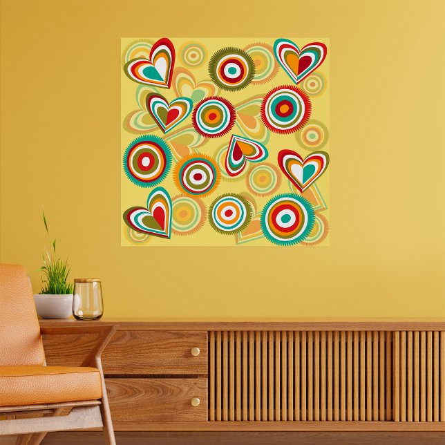 Retro Boho Hearts and Circles 70s Groovy Pattern  Poster (Creator Uploaded)