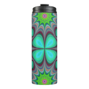 Retro Boho Hippie Green Clover Psychedelic Mandala Thermal Tumbler