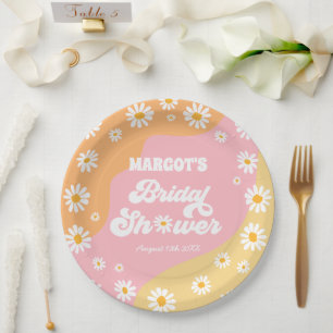 Retro Boho Hippy Daisy Bridal Shower Decorations Paper Plate