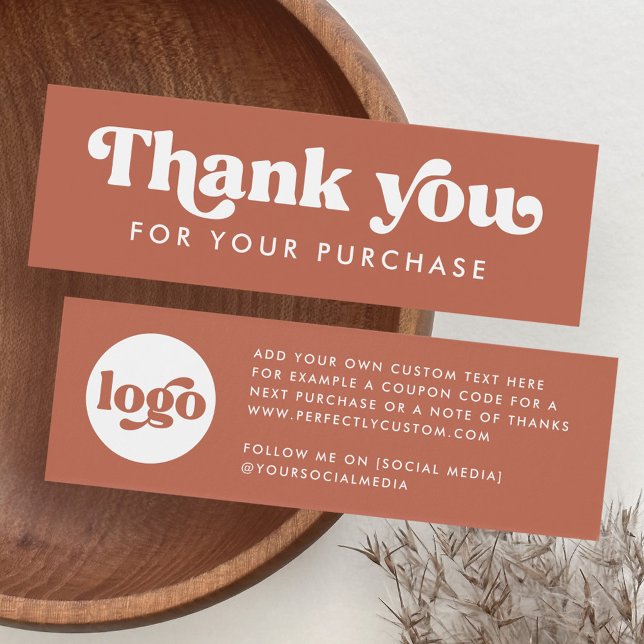 Retro boho logo terracotta thank you insert card (Retro boho logo terracotta thank you insert card)