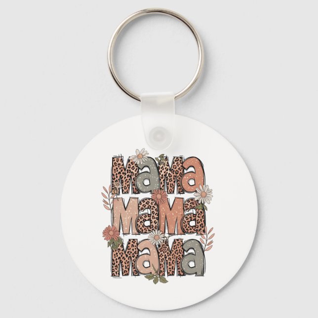 Retro Boho "Mama" Floral Keychain (Front)