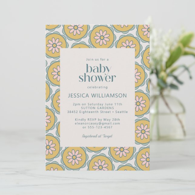 Retro Boho Mandala Floral Pastel Baby Shower  Invitation (Standing Front)
