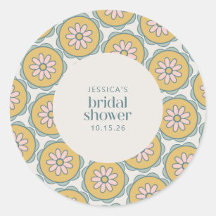 Retro Boho Mandala Floral Pastel Bridal Shower Classic Round Sticker
