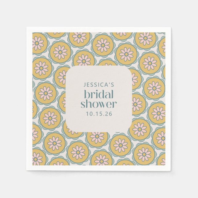 Retro Boho Mandala Floral Pastel Bridal Shower Napkin (Front)