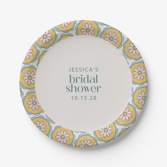 Retro Boho Mandala Floral Pastel Bridal Shower Paper Plate (Front)