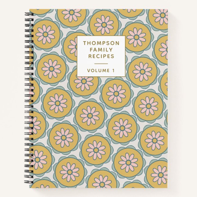 Retro Boho Mandala Floral Personalised Recipe Notebook (Front)