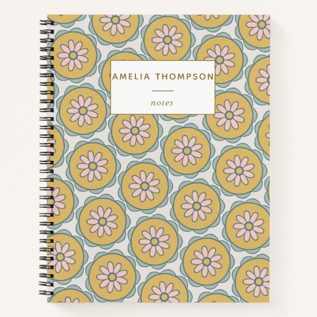 Retro Boho Mandala Flower Pattern Personalised Notebook (Front)