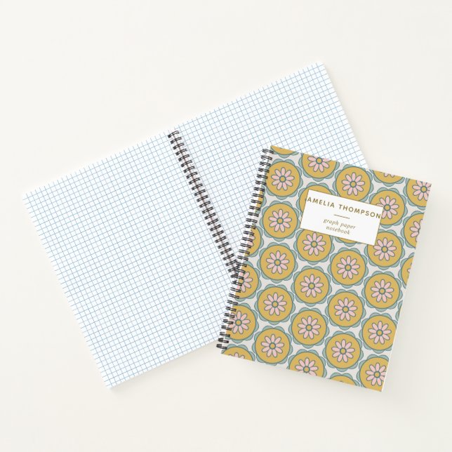 Retro Boho Mandala Flower Personalised Graph Paper Notebook (Inside)