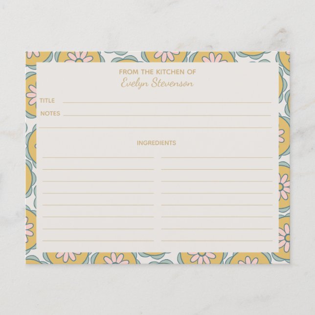 Retro Boho Mandala Flower Personalised Recipe Card (Front)