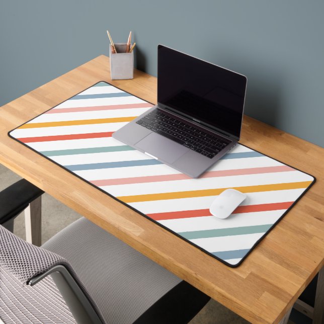 Retro Boho Multi Color Lines Desk Mat (Office 2)
