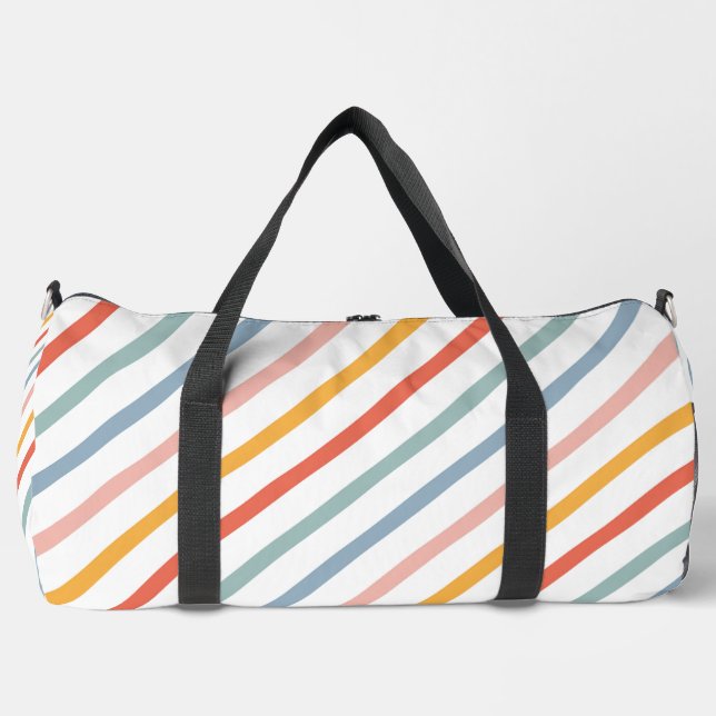 Retro Boho Multi Color Lines Duffle Bag (Front)