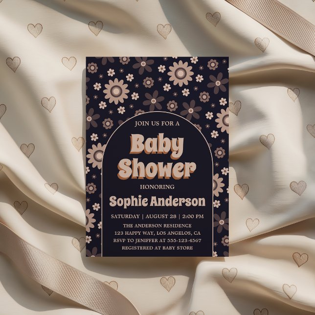 Retro Boho Navy Floral Arch Baby Shower Invitation (Creator Uploaded)