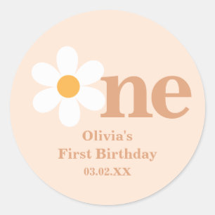 Retro Boho One Daisy First Birthday Classic Round Sticker
