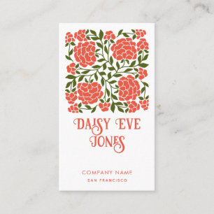 Retro Boho Orange And Greenery Floral  Business Card
