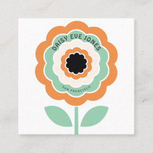 Retro Boho Orange Black Green Flower Circle Square Business Card