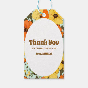 Retro Boho Orange Yellow Floral Cute Birthday Gift Tags
